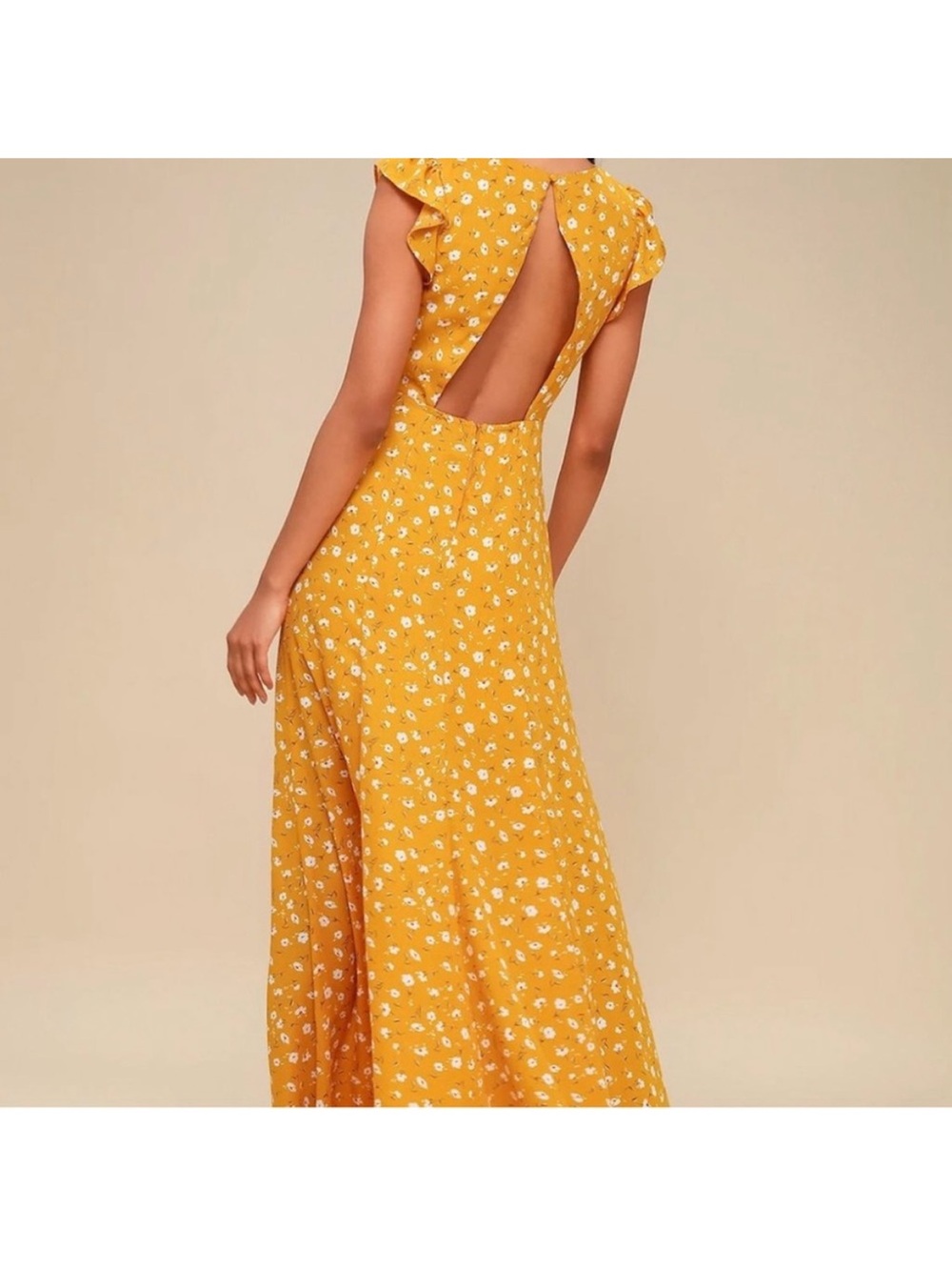 Lulus Yellow Floral V-Neck Maxi Dress with Flutter Sleeves - Picture 3 of 8